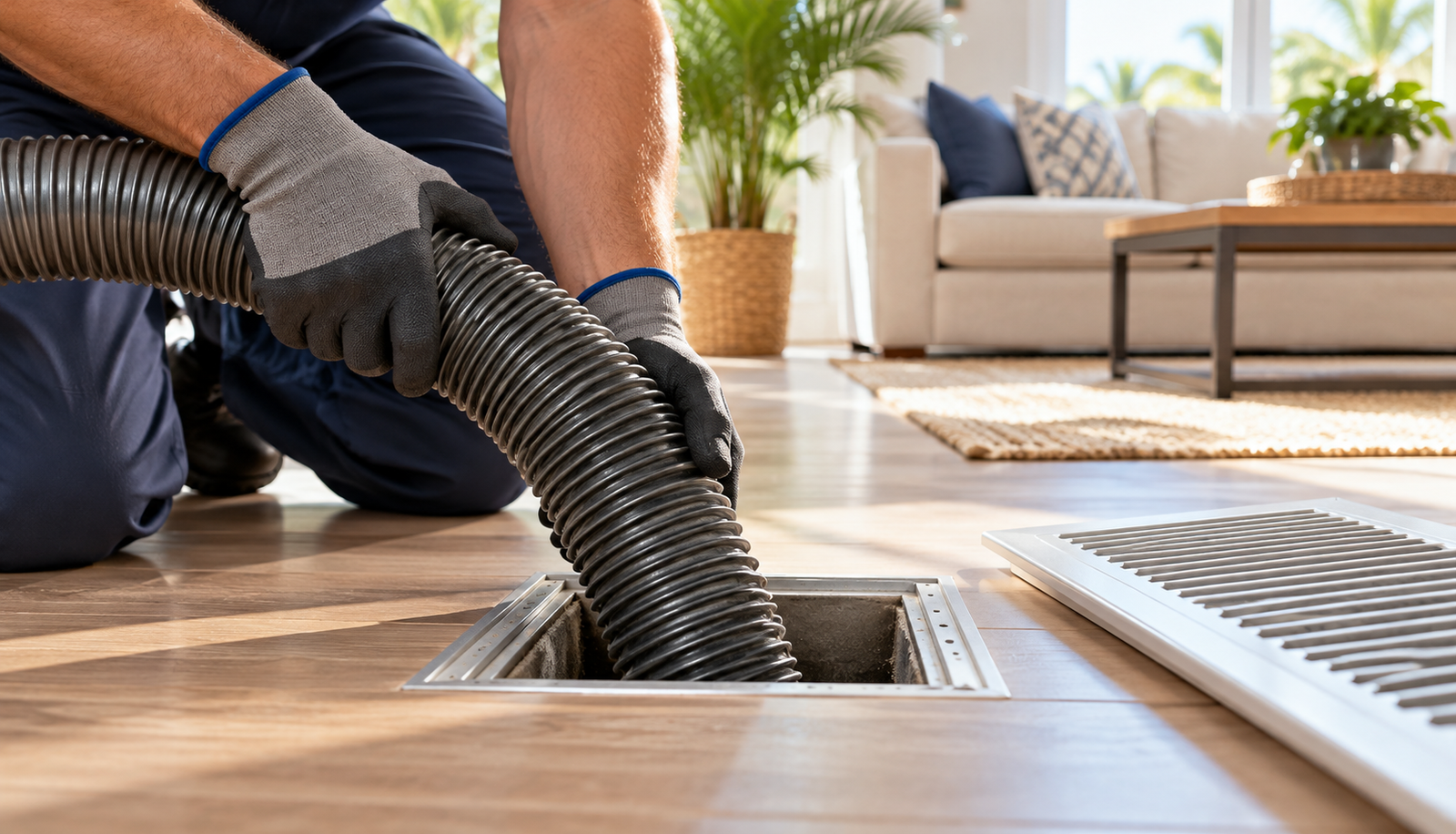 Air duct cleaning equipment at a register